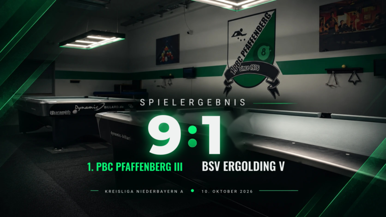 3. Mannschaft: Sieg 9:1 gegen BSV Ergolding V